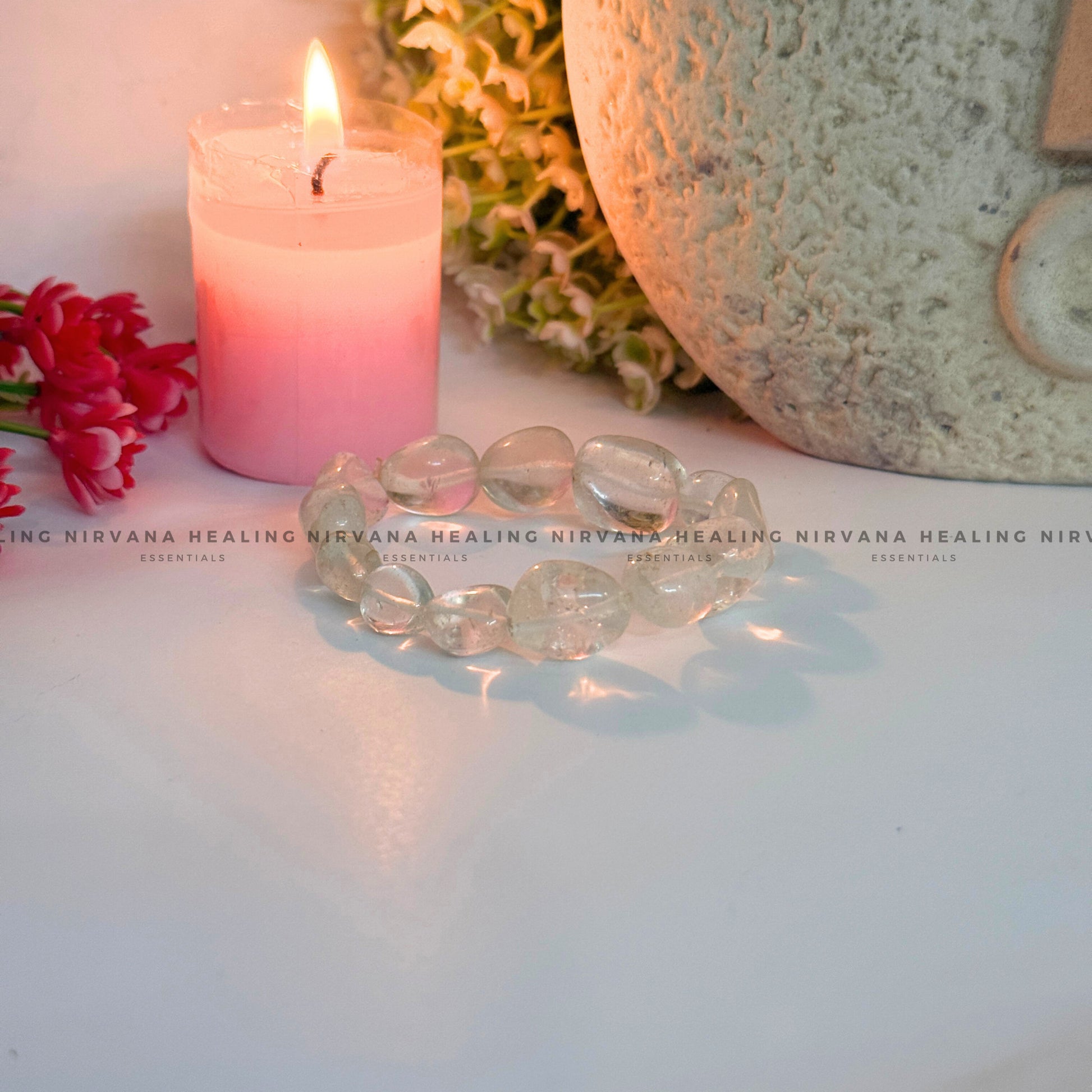 CLEAR QUARTZ TUMBLE OVAL BEADED BRACELET (Mental Clarity, Master Healer And Energy Amplifier).  image 2