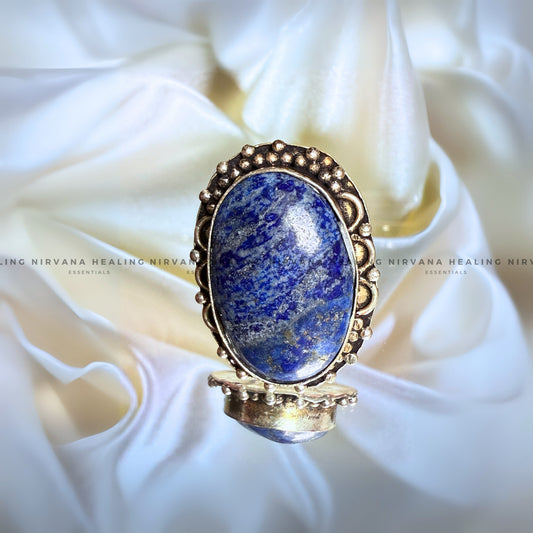LAPIS JADE OVAL RING (Communication, Truth, Ease Of Expression And Wisdom) image 1