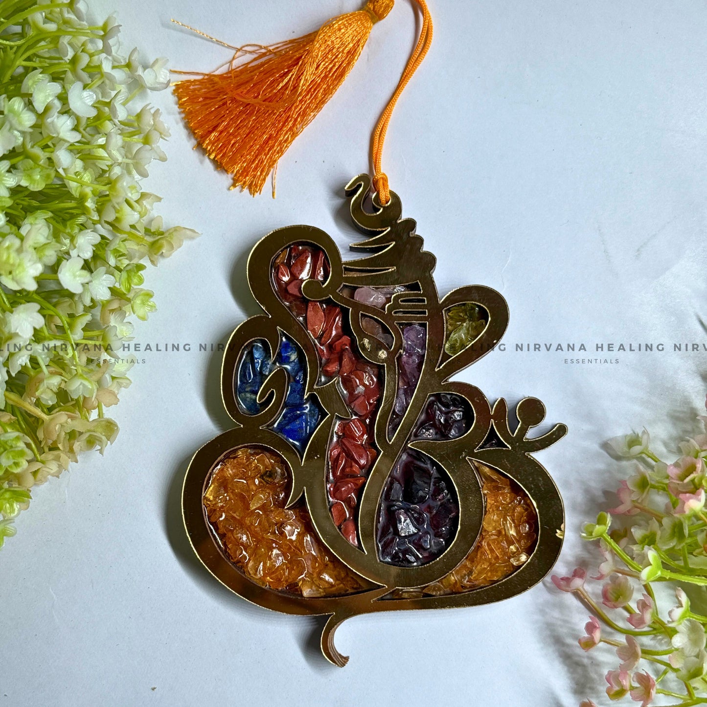 GANESHA SEVEN CHAKRA WALL HANGING WITH CRYSTAL CHIPS (Prosperity, Obstacle Removal And Chakra Healing) image 0