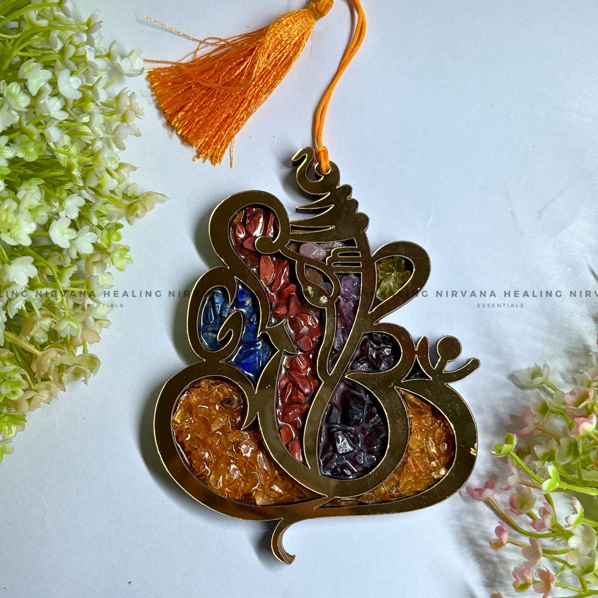 GANESHA SEVEN CHAKRA WALL HANGING WITH CRYSTAL CHIPS (Prosperity, Obstacle Removal And Chakra Healing) image 0