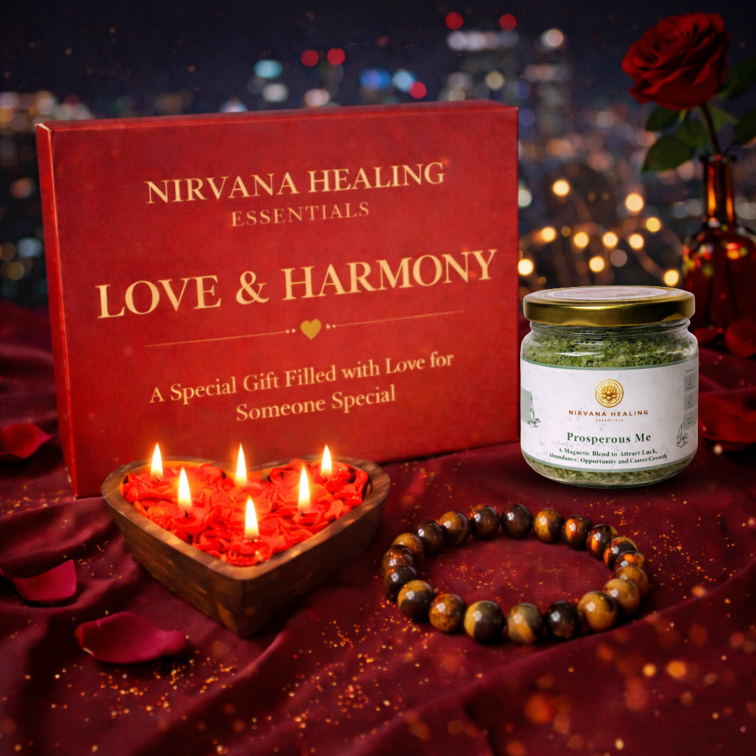 PROSPEROUS ME BATH SALT, TIGER EYE ROUND BEADED BRACELET AND HEARTFELT GLOW CANDLE GIFT COMBO image 0