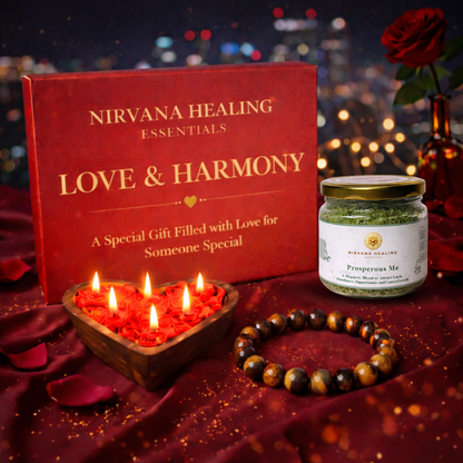 PROSPEROUS ME BATH SALT, TIGER EYE ROUND BEADED BRACELET AND HEARTFELT GLOW CANDLE GIFT COMBO image 0