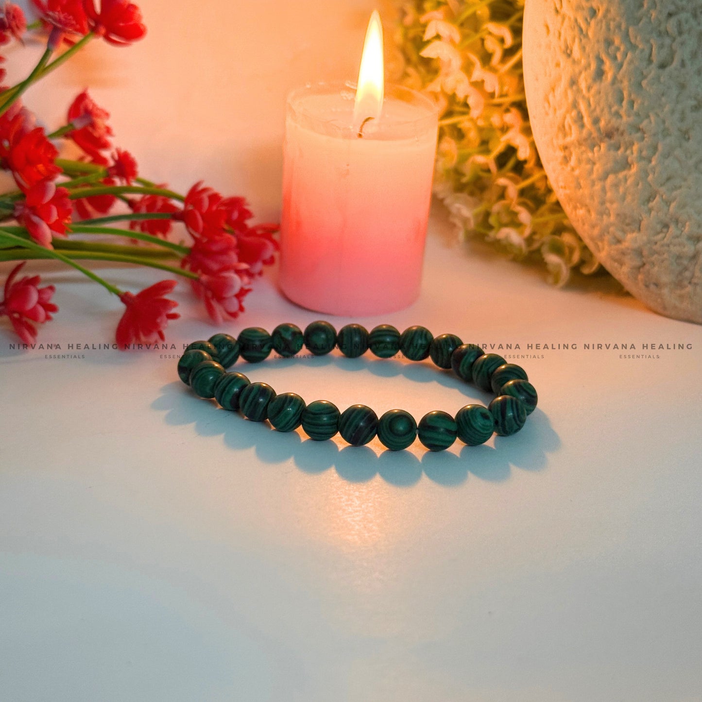 MALACHITE ROUND BEADED BRACELET (Transformation, Pain Reliever And Emotional Healing) image 2
