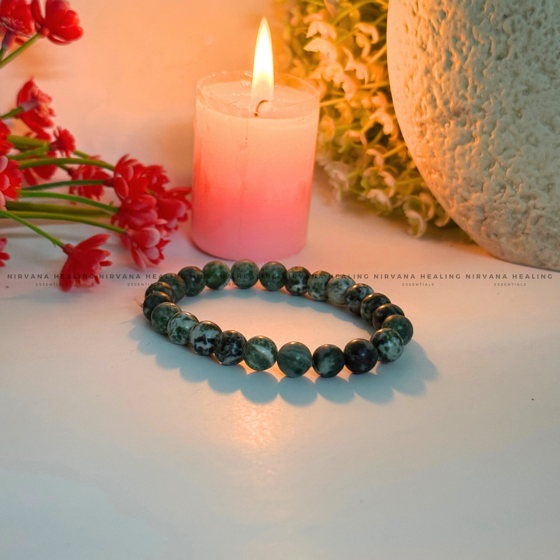 TREE AGATE ROUND BEADED BRACELET (Abundance, Nature Connection And Inner Peace) image 1