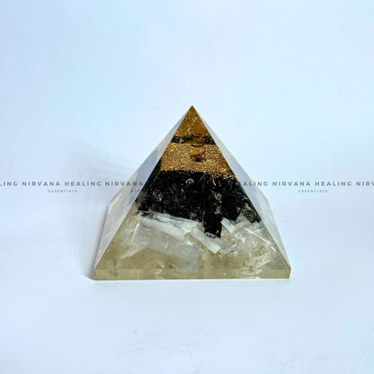BLACK AGATE WITH CLEAR QUARTZ OM SYMBOL PYRAMID (Mental Clarity, Master Healer And Energy Amplifier).  image 5