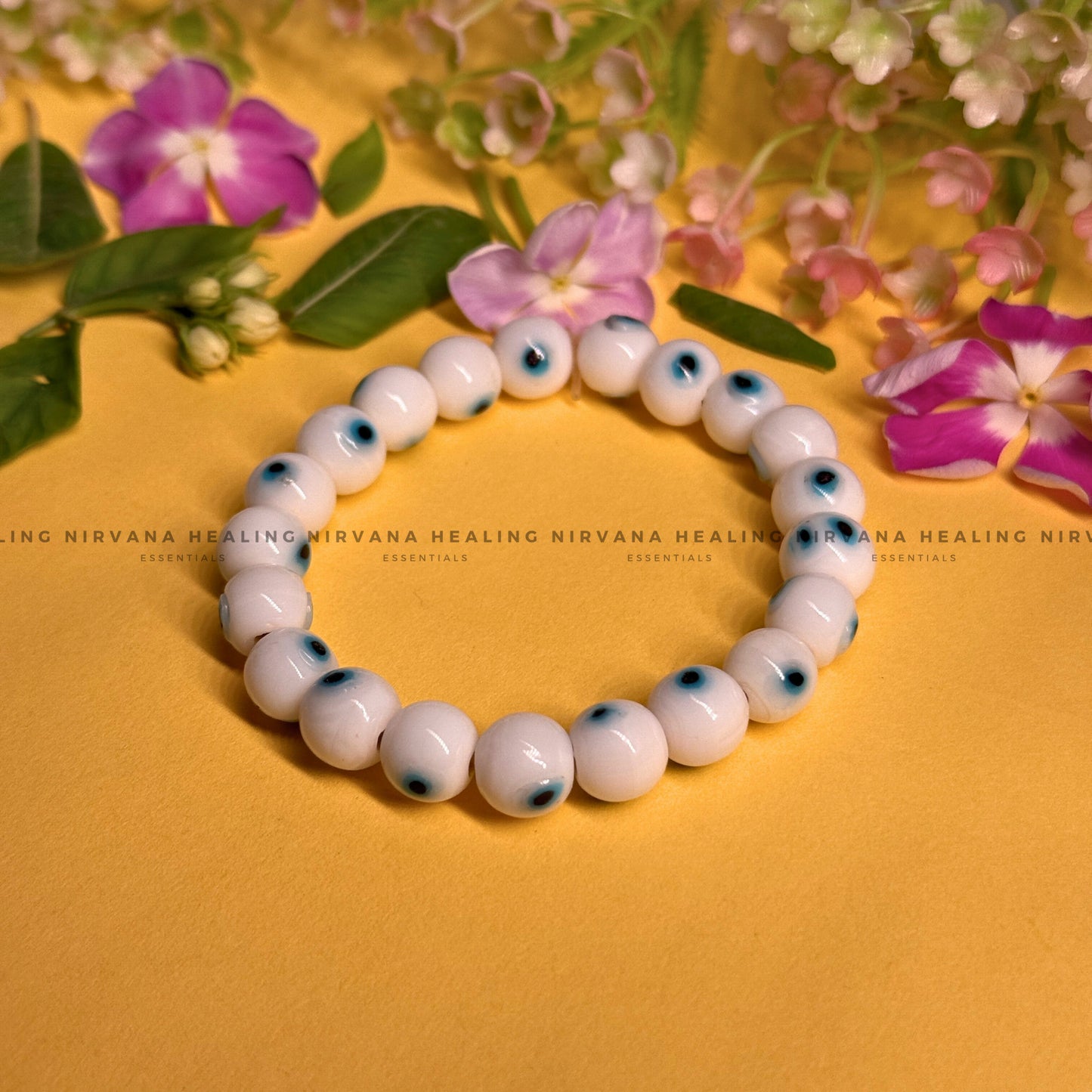 WHITE EVIL EYE ROUND BEADED BRACELET (Purity, Protection And New Beginnings) image 0