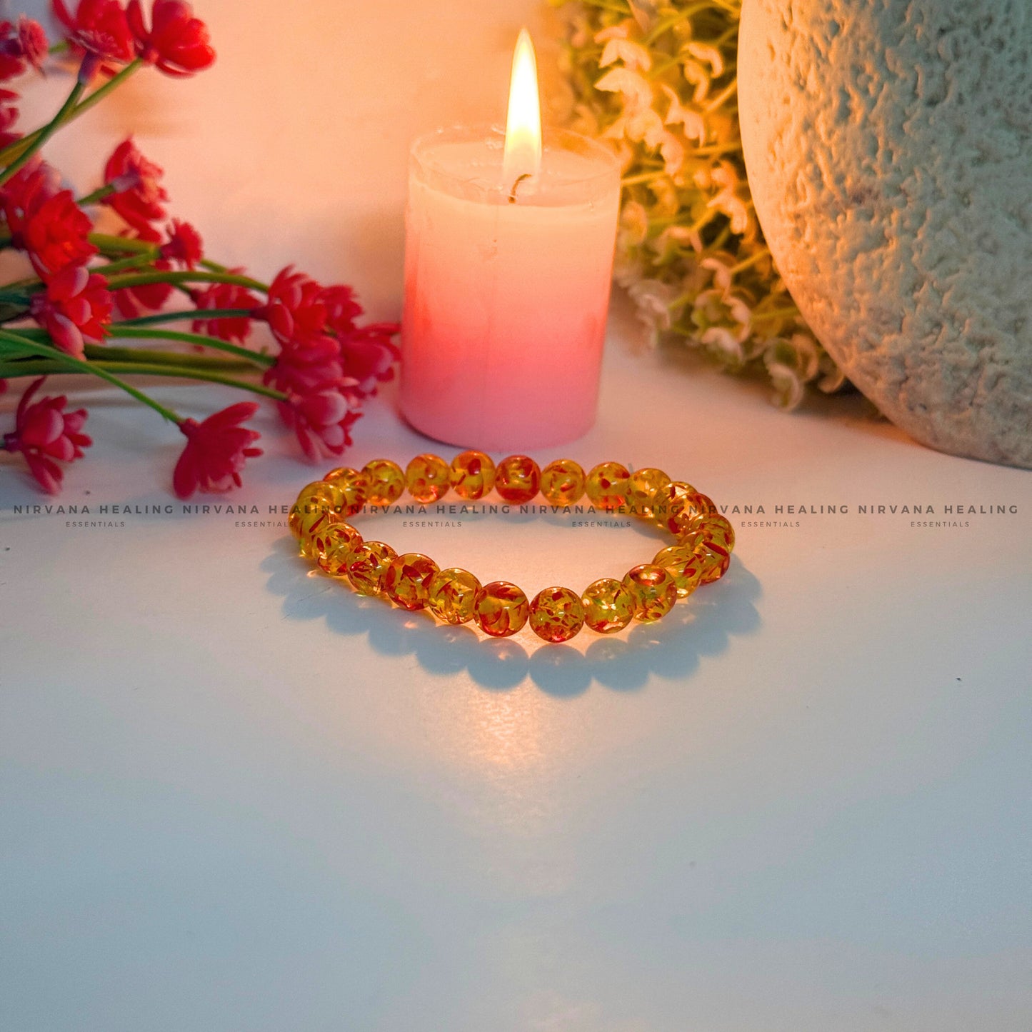 AMBER JADE ROUND BEADED BRACELET (Detox, Health, Joy And Soul Healing)   image 2