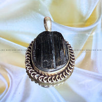 Black Tourmaline Raw Oval Pendent