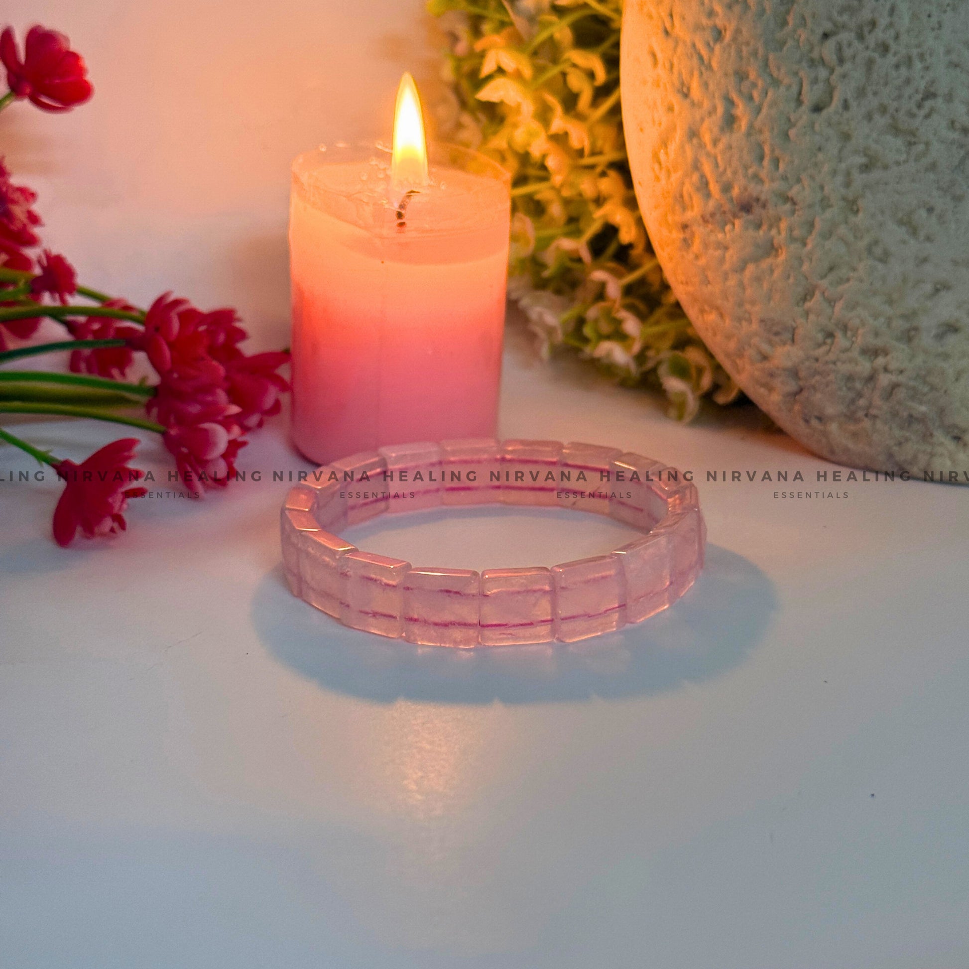 ROSE QUARTZ PYRAMID BRACELET (Love, Romance, Relationship, Emotion And Balance) image 0