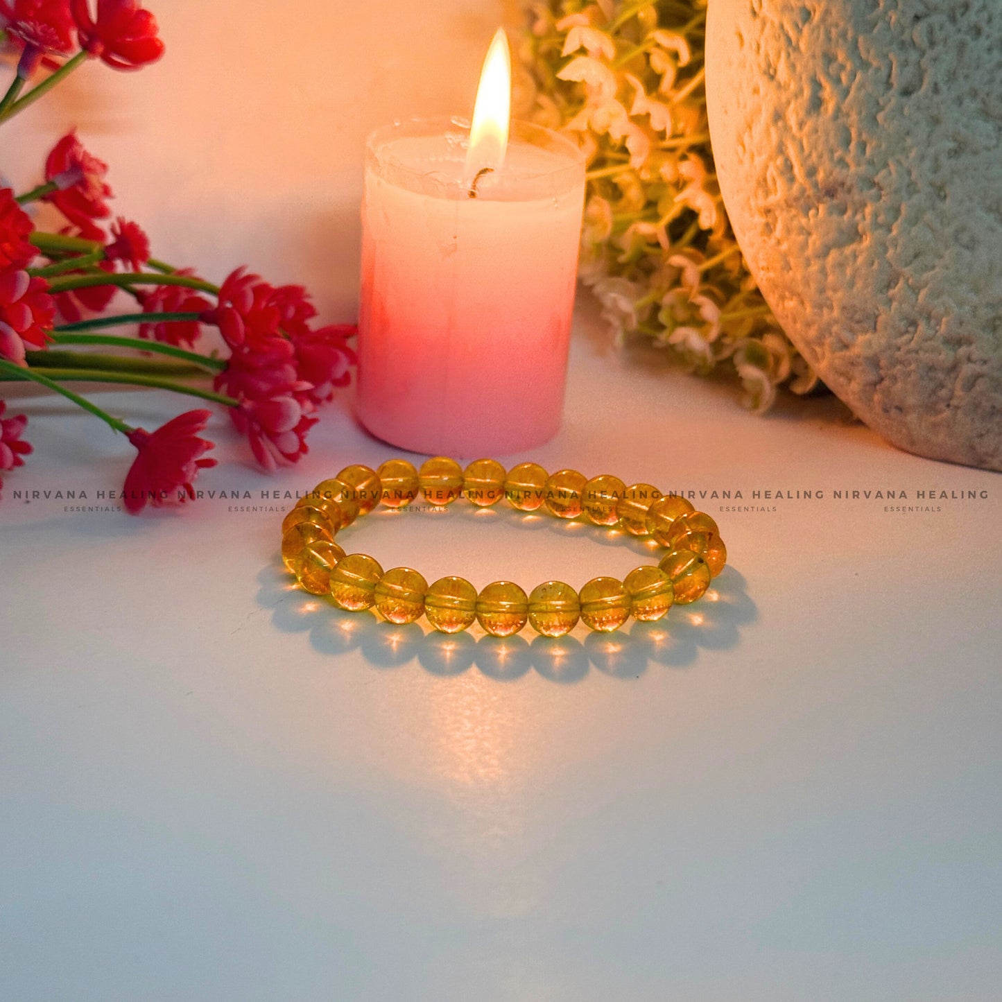 CITRINE YELLOW ROUND BEADED BRACELET (Abundance, Creativity, Success And Confidence).  image 1