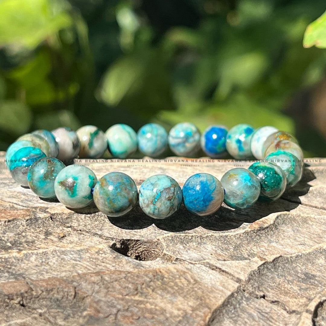 CHRYSOCOLLA ROUND BEADED BRACELET (Wisdom, Divine Feminine And Emotional Healing) image 0