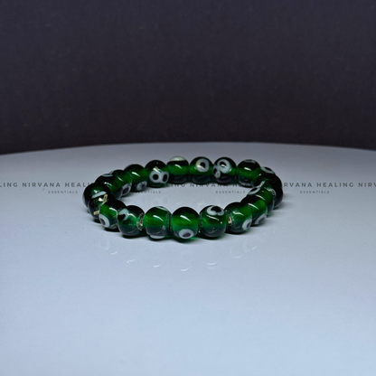 GREEN EVIL EYE ROUND BEADED BRACELET (Healing, Growth And Protection) image 2