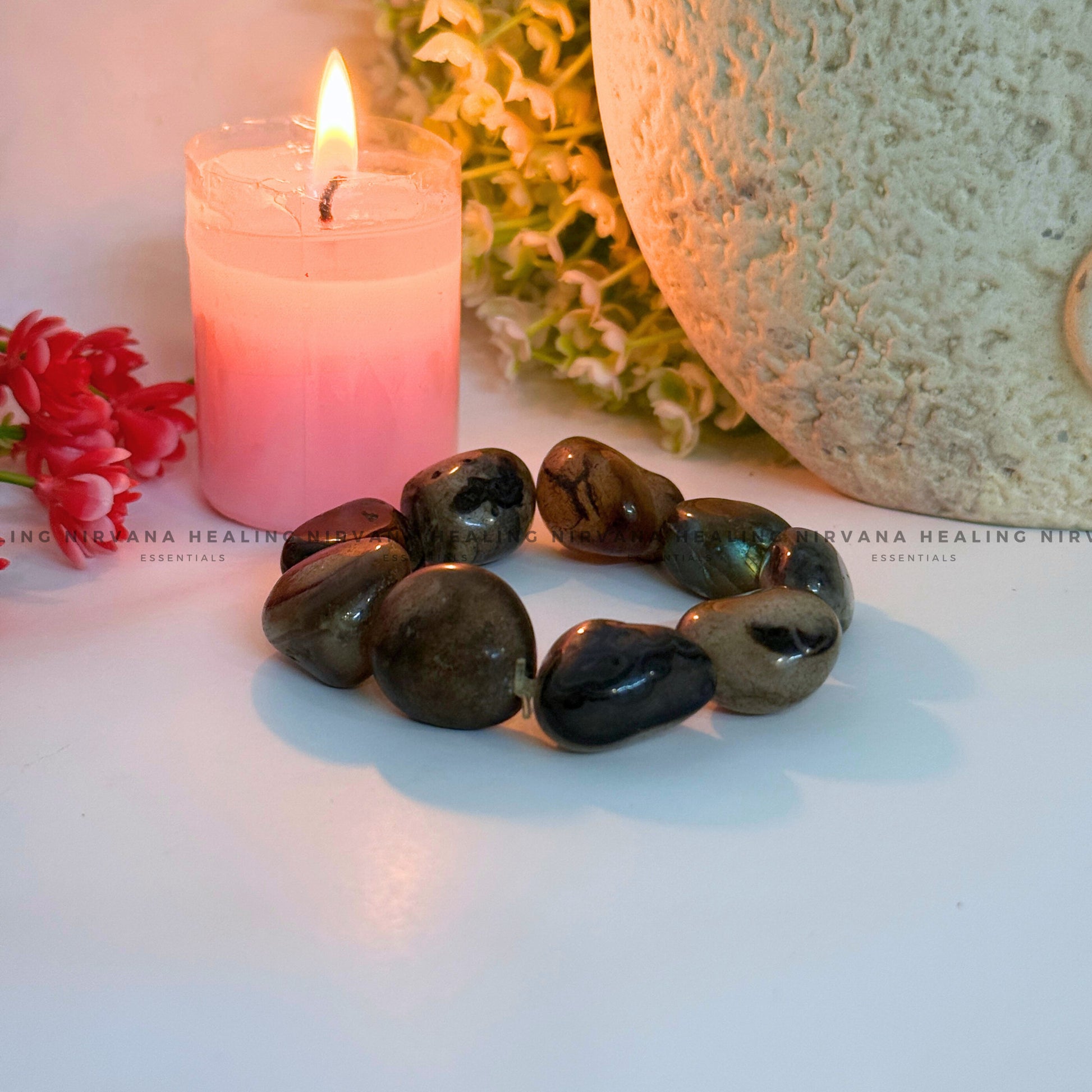 HAKIK SULEMANI TUMBLE OVAL BEADED BRACELET (Evil Eye Protection, Grounding And Energy Shielding). image 2