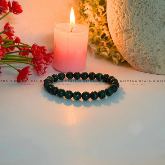 GREEN CATS EYE ROUND BEADED BRACELET (Protection, Prosperity And Intuition) image 1