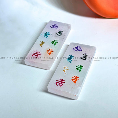 SELENITE CHAKRAS MANTRA RECTANGULAR CHARGING PLATE (Aura Cleansing ,Charging, Cleansing And Purification). image 4