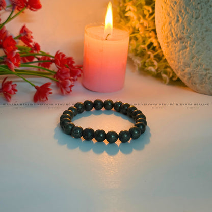 PYRITE ROUND BEADED BRACELET (Money Magnet, Prosperity, Fame And Abundance).  image 3