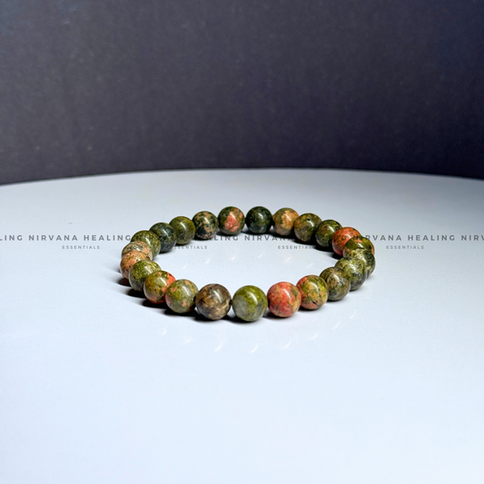 UNAKITE ROUND BEADED BRACELET (Emotional Healing, Heart Awakening And Inner Peace).  image 1