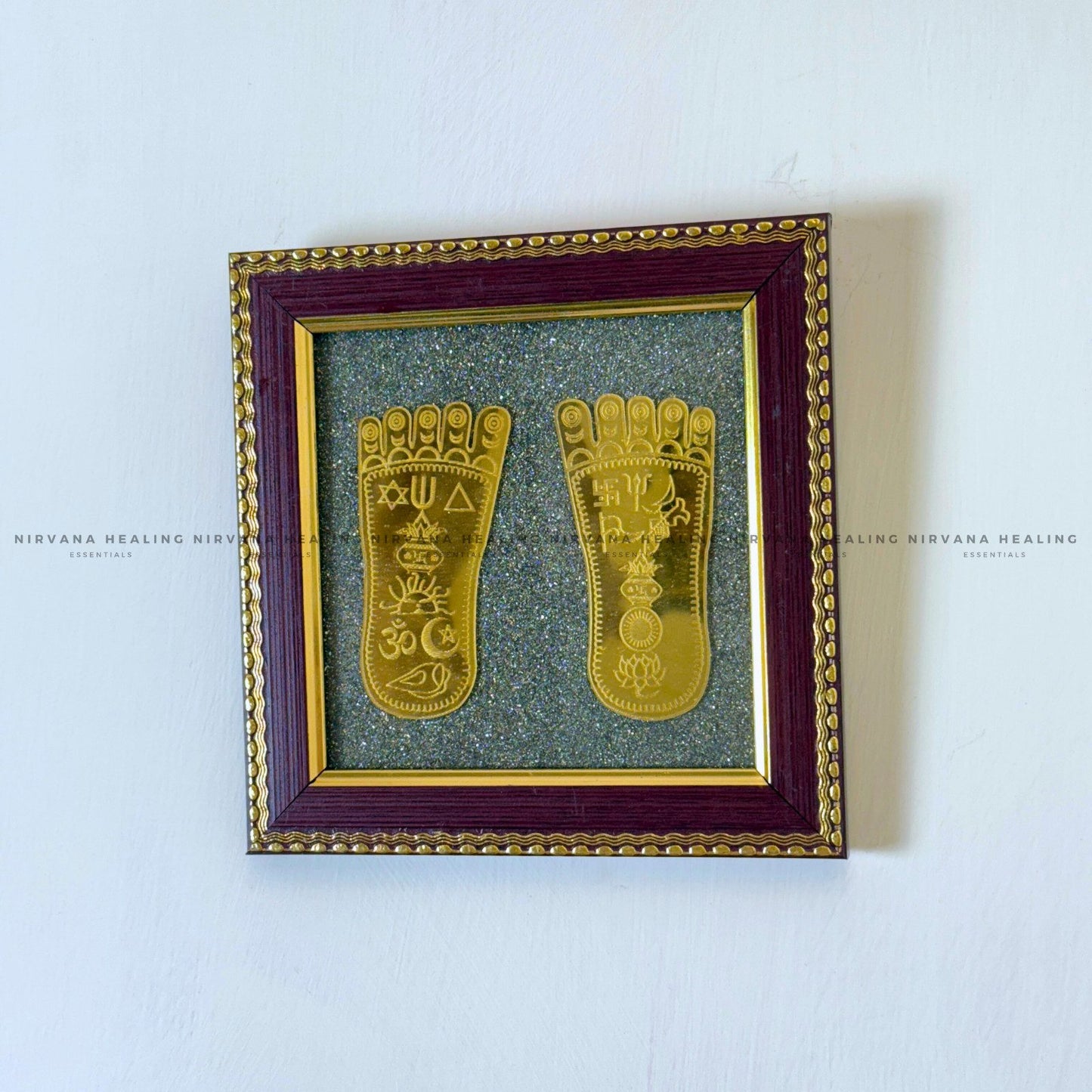 MAA LAKSHMI CHARAN PADUKA ON RAW PYRITE FRAME – Divine Footsteps of Wealth & Blessings image 1