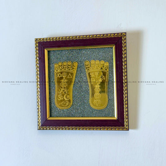 MAA LAKSHMI CHARAN PADUKA ON RAW PYRITE FRAME – Divine Footsteps of Wealth & Blessings image 1