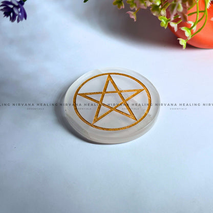 SELENITE GOLDEN STAR SYMBOL CHARGING PLATE (Aura Cleansing ,Charging, Cleansing And Purification). image 1