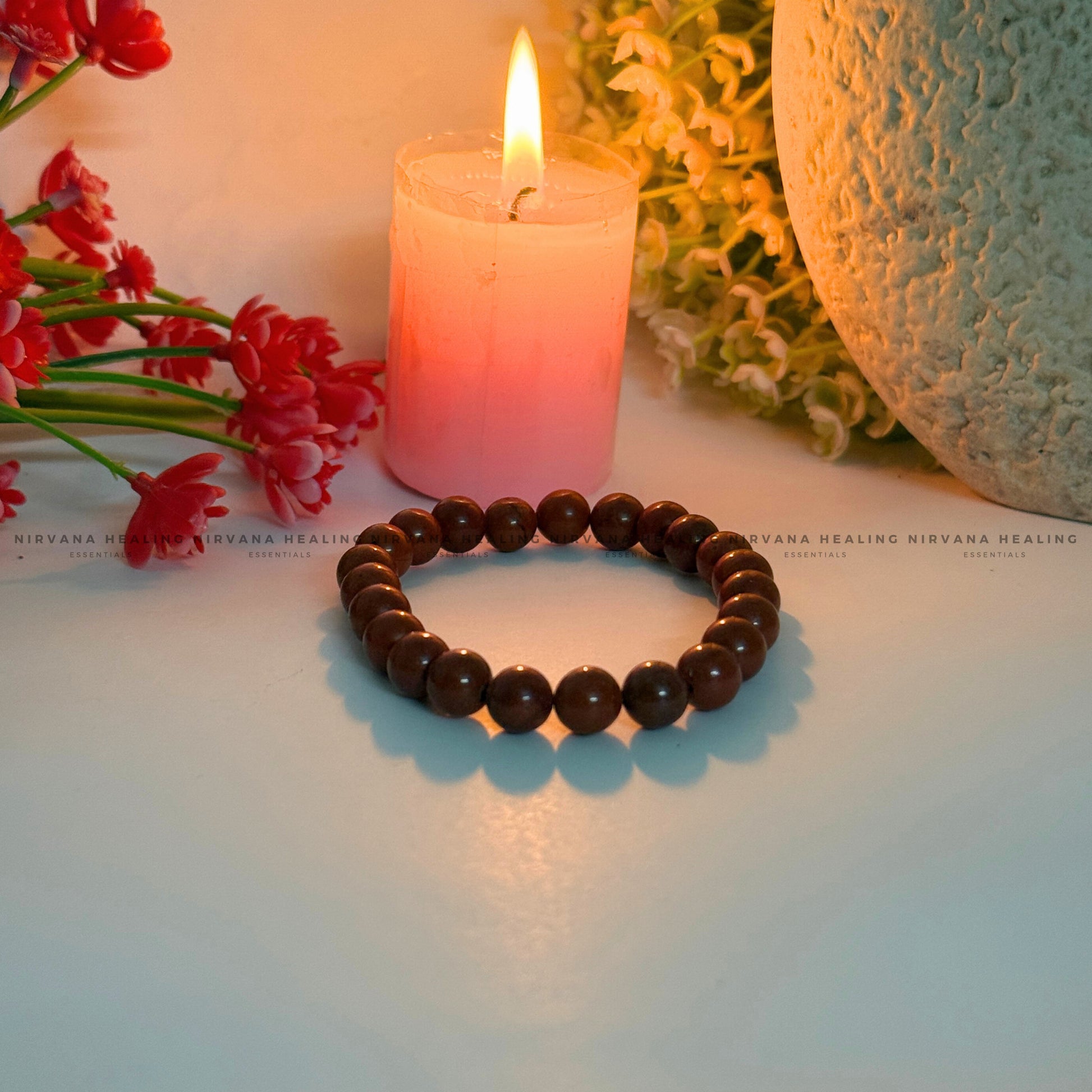 RED CARNELIAN JADE ROUND BEADED BRACELET (Creativity, Courage, Passion And Stamina) image 1