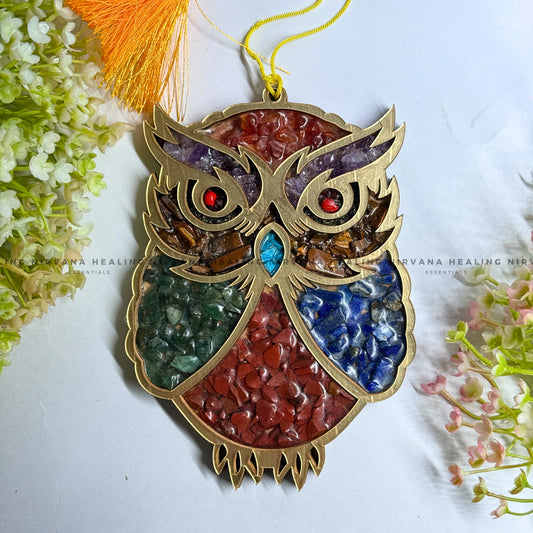 OWL HANGING WITH CRYSTAL CHIPS (Symbol of Wisdom, Fortune And Protection) image 0