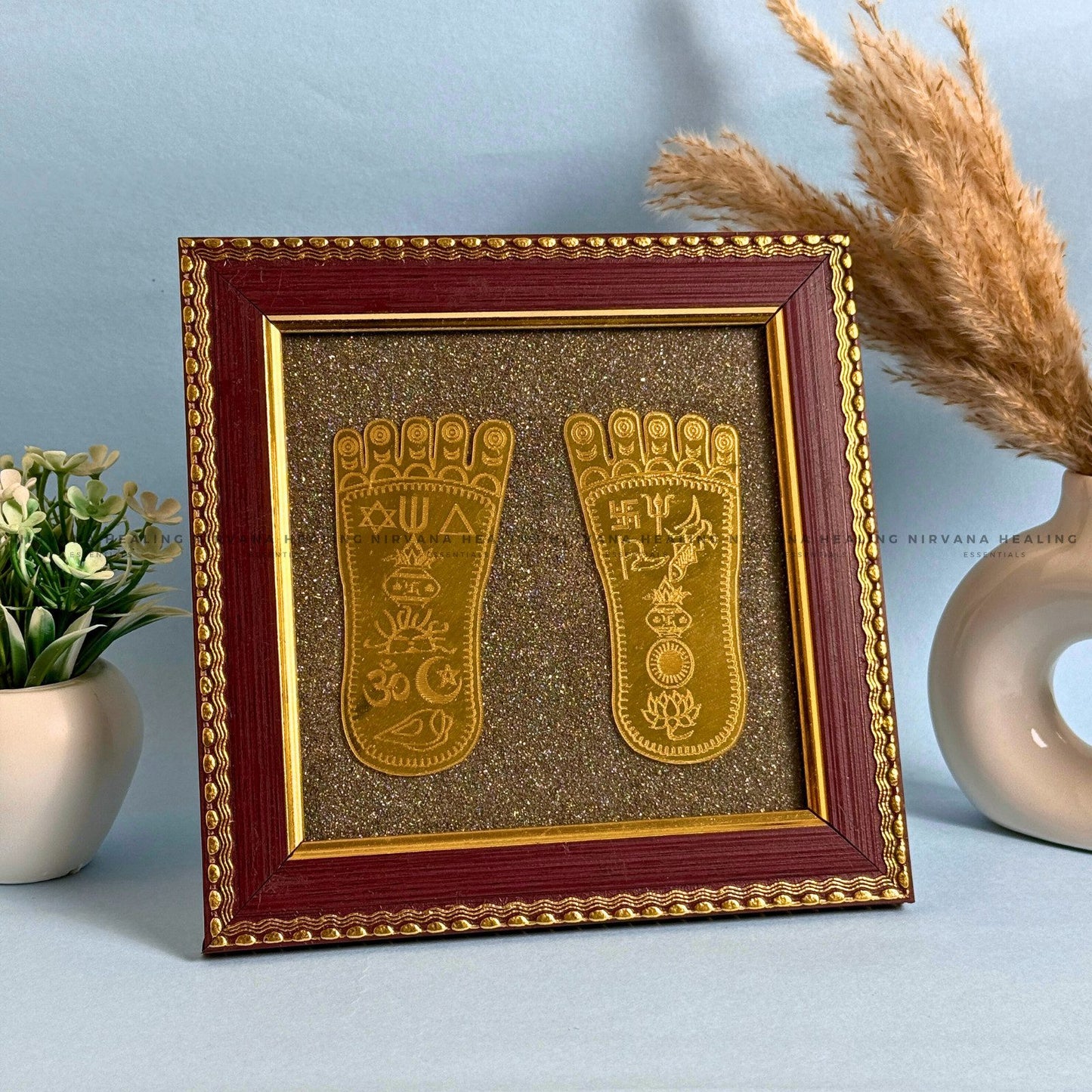 MAA LAKSHMI CHARAN PADUKA ON RAW PYRITE FRAME – Divine Footsteps of Wealth & Blessings image 3