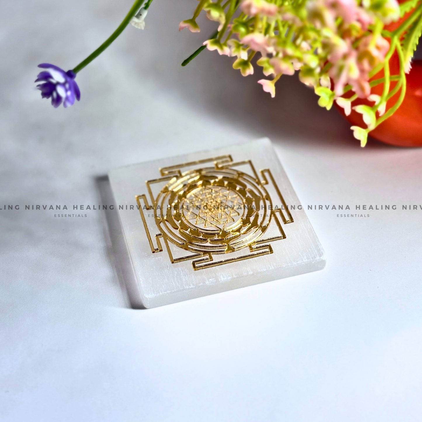 SELENITE GOLDEN SHREE YANTRA CHARGING PLATE (Aura Cleansing ,Charging, Cleansing And Purification). image 3