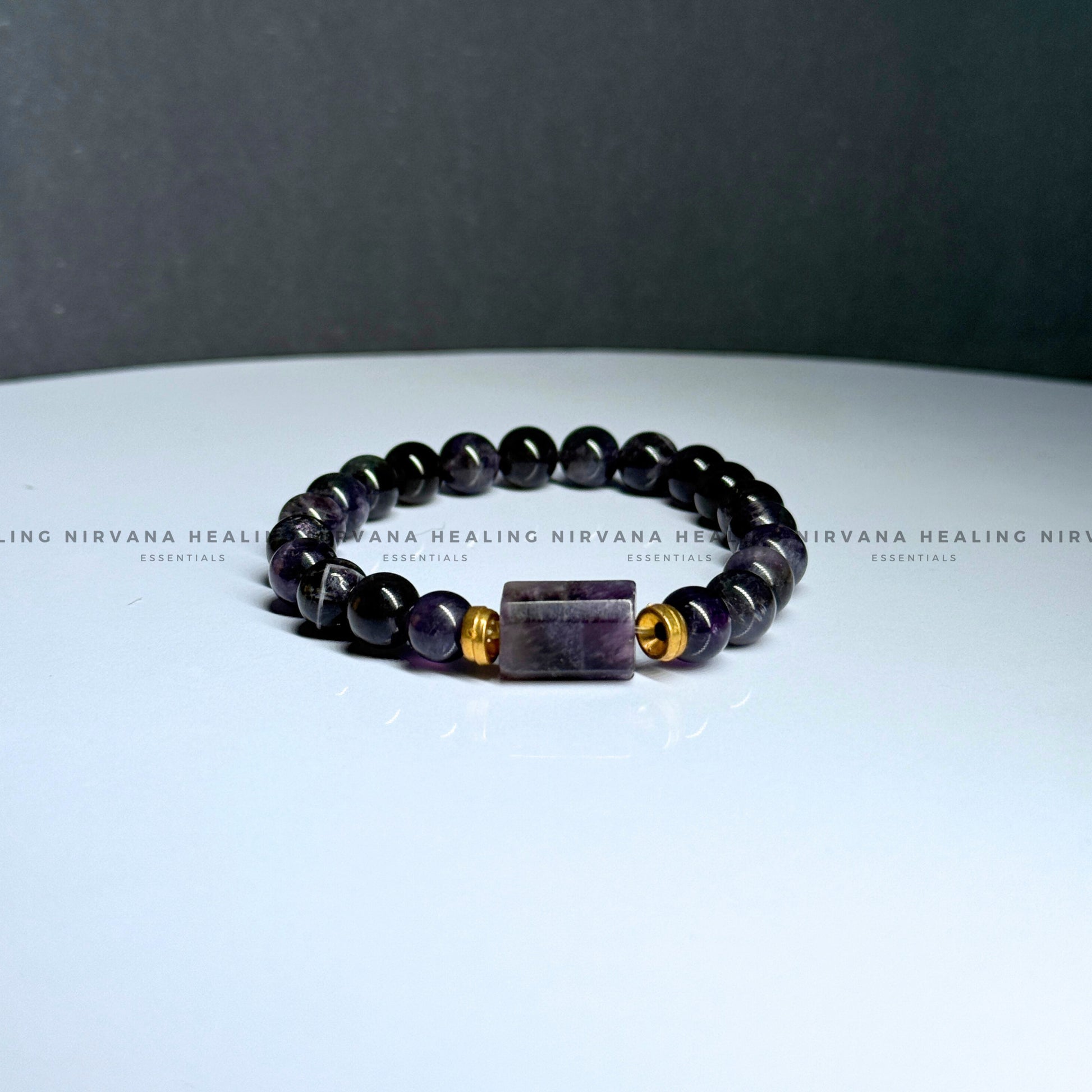 AMETHYST WITH DESIGN ROUND BEADED BRACELET (Meditation, Stress Reduction, Intuition and Manifestation) image 2