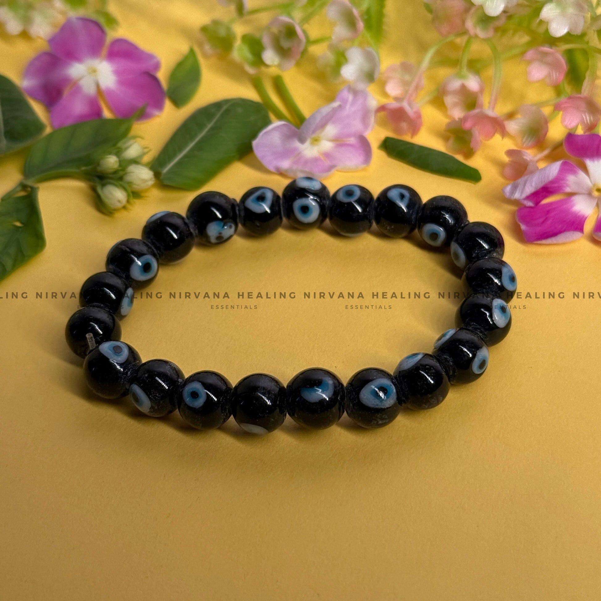 BLACK EVIL EYE ROUND BEADED BRACELET (Protection, Strength And Energy Shield) image 0