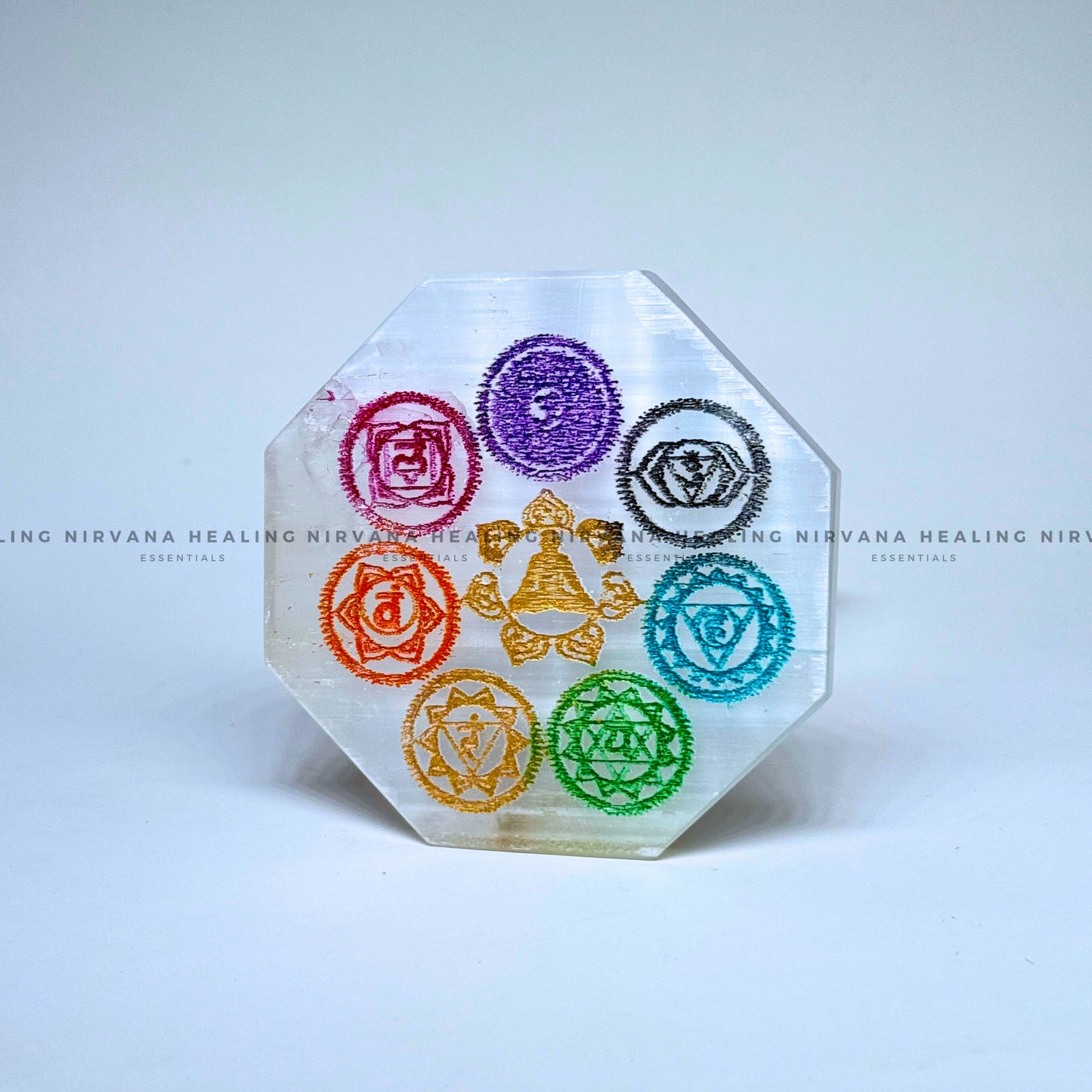 SELENITE SEVEN CHAKRA OCTAGON CHARGING PLATE (Aura Cleansing ,Charging, Cleansing And Purification). image 1