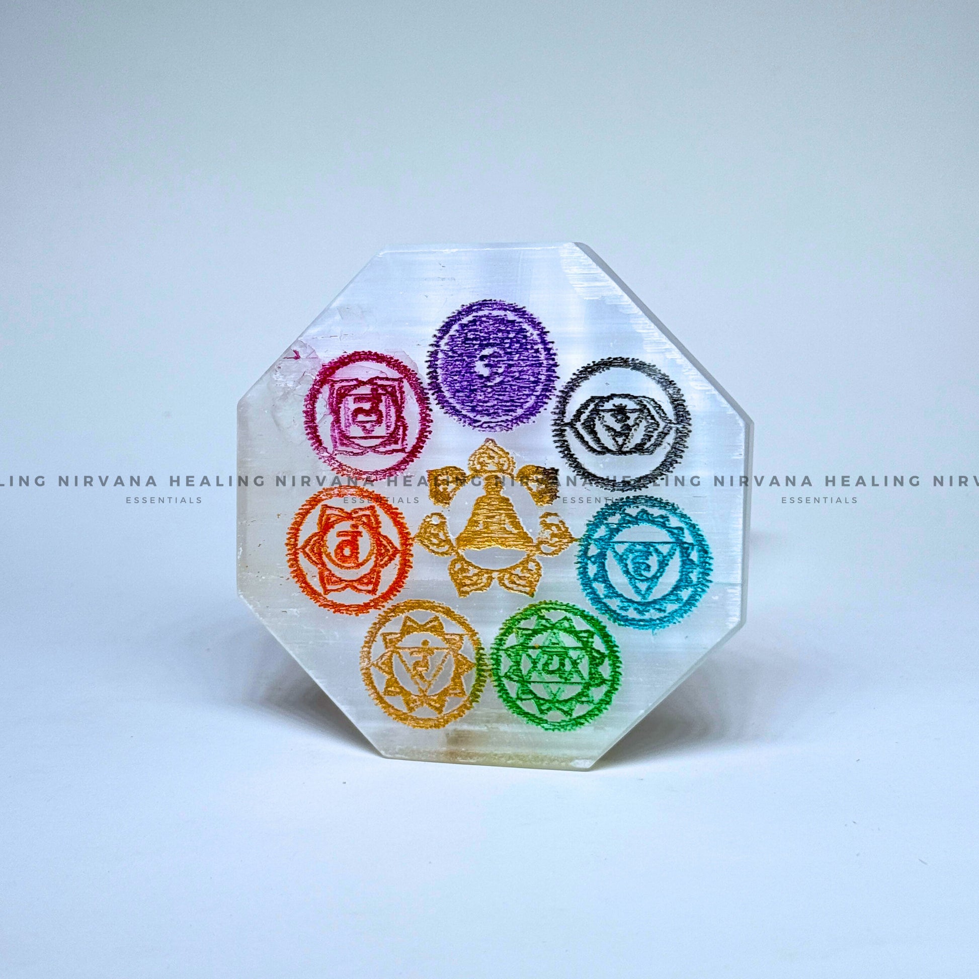 SELENITE SEVEN CHAKRA OCTAGON CHARGING PLATE (Aura Cleansing ,Charging, Cleansing And Purification). image 1
