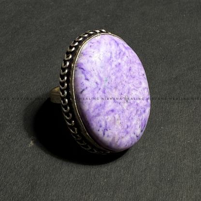 Purple Stone Oval Ring (Meditation, Stress Reduction, Intuition and Manifestation) image 1
