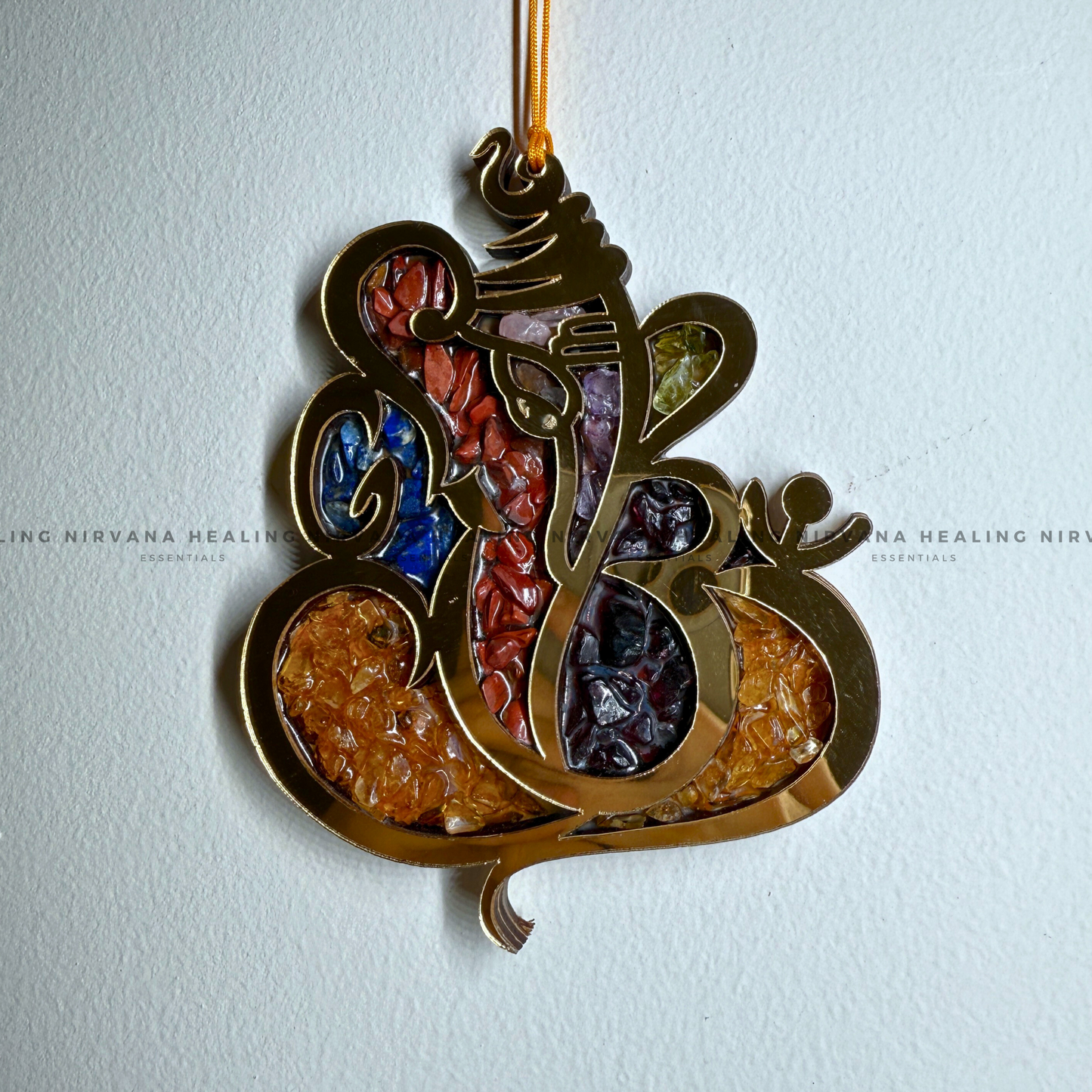 GANESHA SEVEN CHAKRA WALL HANGING WITH CRYSTAL CHIPS (Prosperity, Obstacle Removal And Chakra Healing) image 2