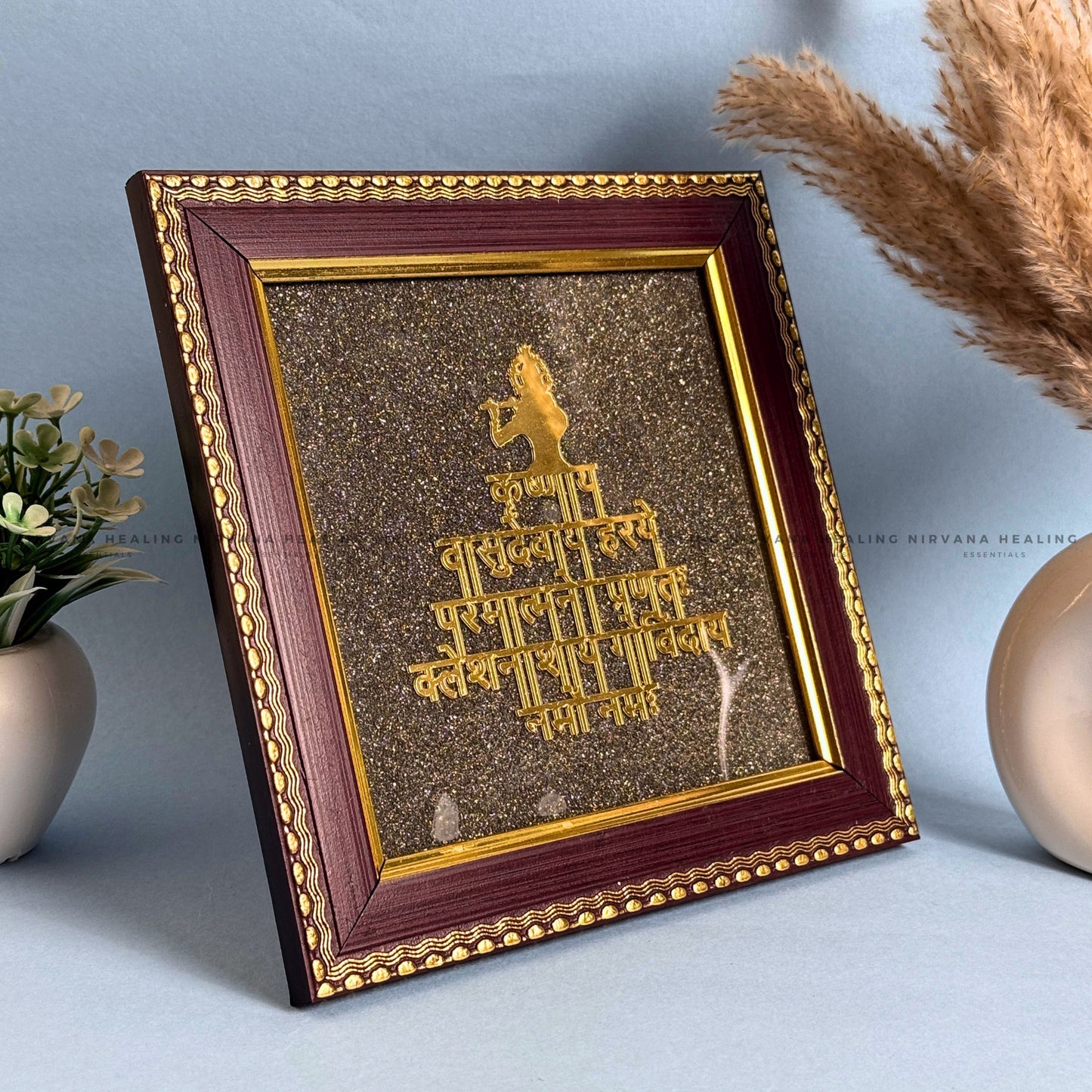 SHREE KRISHNA MAHA MANTRA ON RAW PYRITE FRAME (Divine Peace & Abundance) image 5