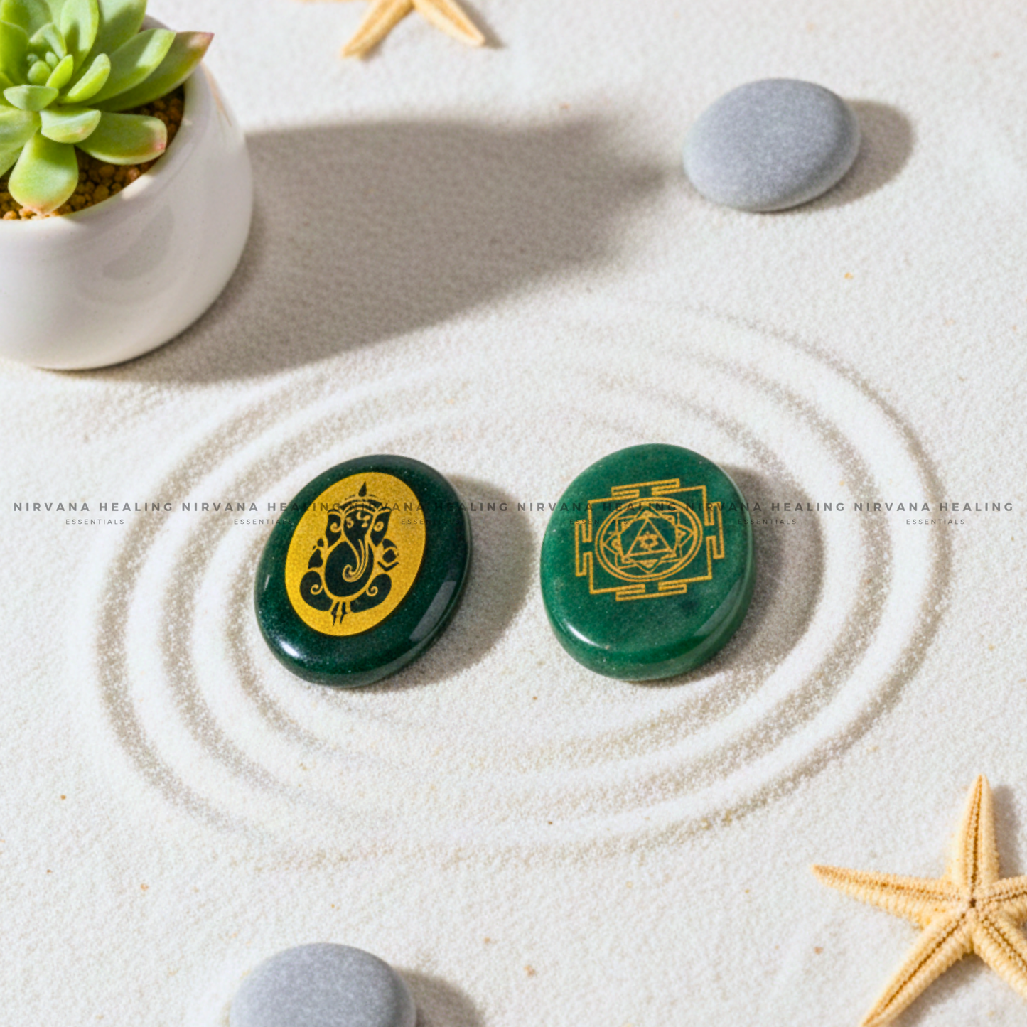GREEN AVENTURINE GANESHA ZIBU COIN (Luck, Opportunity, Obstacle Removal) image 0