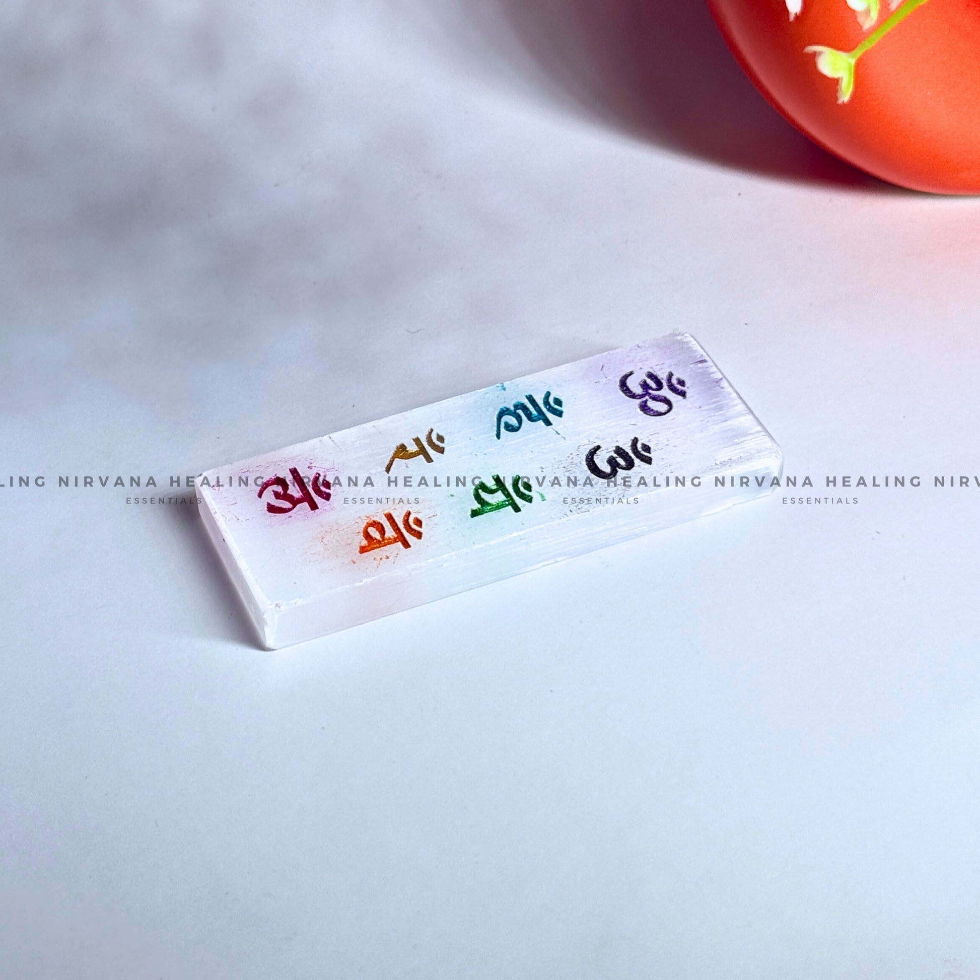 SELENITE CHAKRAS MANTRA RECTANGULAR CHARGING PLATE (Aura Cleansing ,Charging, Cleansing And Purification). image 3