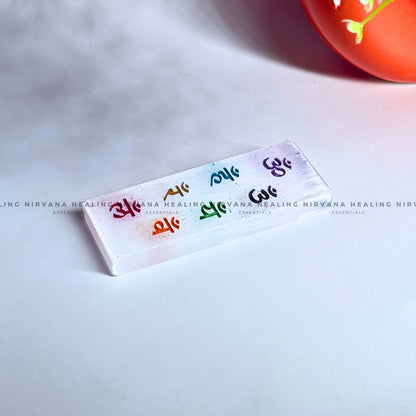 SELENITE CHAKRAS MANTRA RECTANGULAR CHARGING PLATE (Aura Cleansing ,Charging, Cleansing And Purification). image 3