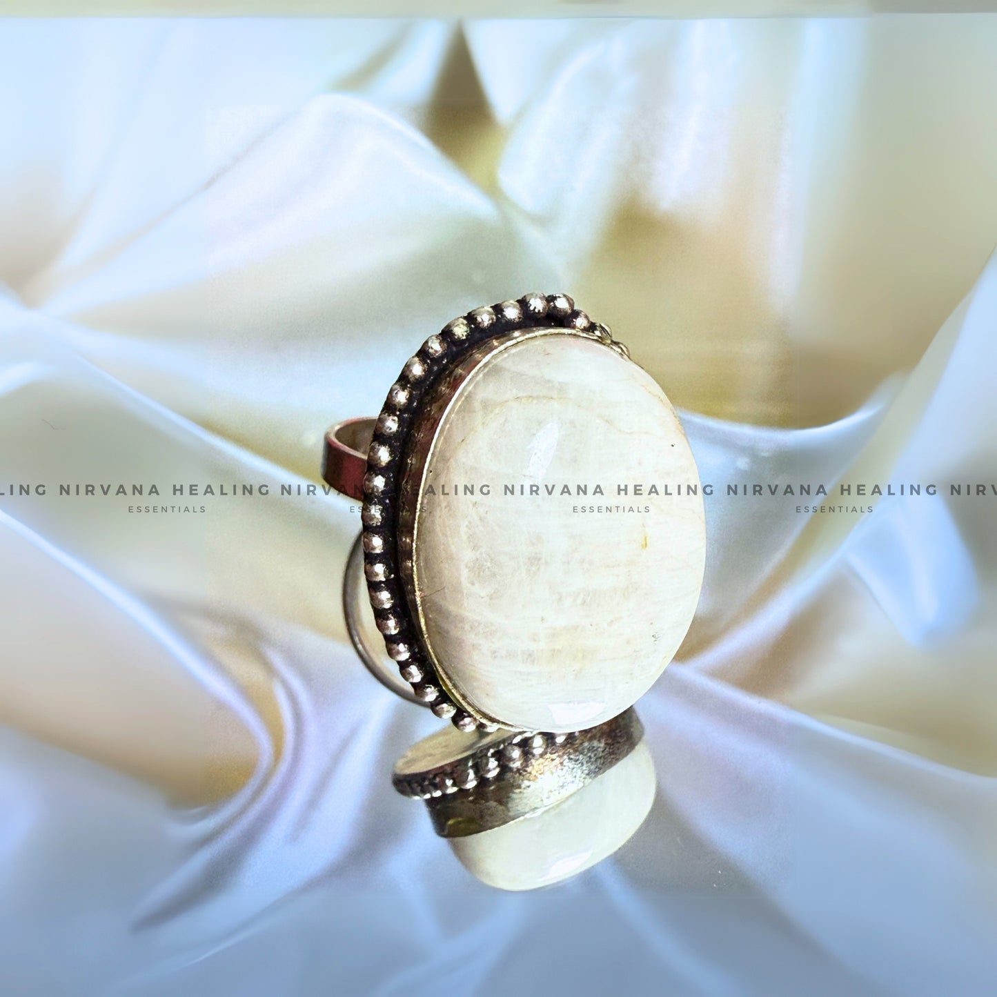 MOON JADE OVAL RING (Harmony, Emotional Balance And Divine Connection) image 0