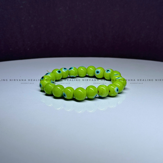 GREEN EVIL EYE ROUND BEADED BRACELET (Healing, Growth And Protection) image 1
