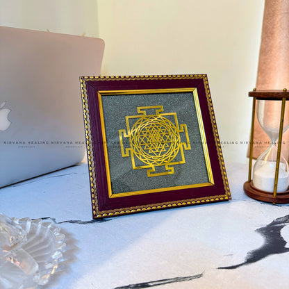 SHREE YANTRA ON RAW PYRITE FRAME (Wealth, Power & Manifestation) image 4