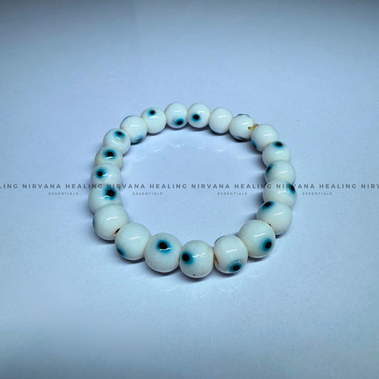 WHITE EVIL EYE ROUND BEADED BRACELET (Purity, Protection And New Beginnings) image 1