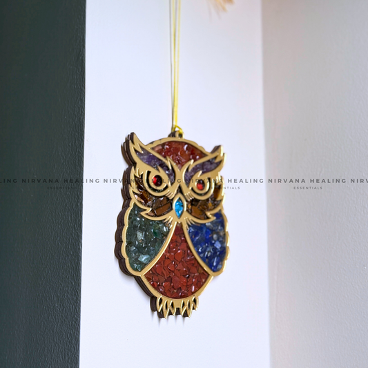 OWL HANGING WITH CRYSTAL CHIPS (Symbol of Wisdom, Fortune And Protection) image 1