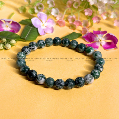 TREE AGATE ROUND BEADED BRACELET (Abundance, Nature Connection And Inner Peace) image 0