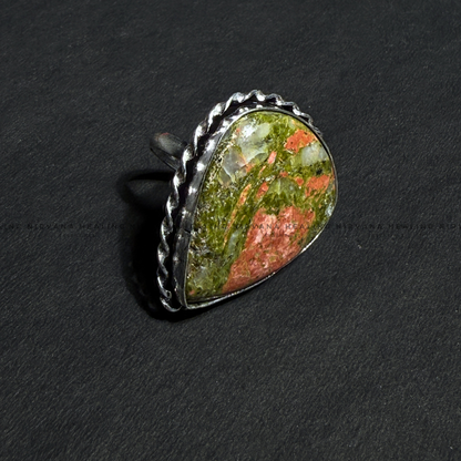 UNAKITE DIAMOND SHAPED RING (Emotional Healing, Heart Awakening, Inner Peace) .  image 2