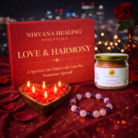 LOVE RITUAL BATH SALT, ROSE QUARTZ + AMETHYST BRACELET AND HEARTFELT GLOW CANDLE GIFT COMBO image 0