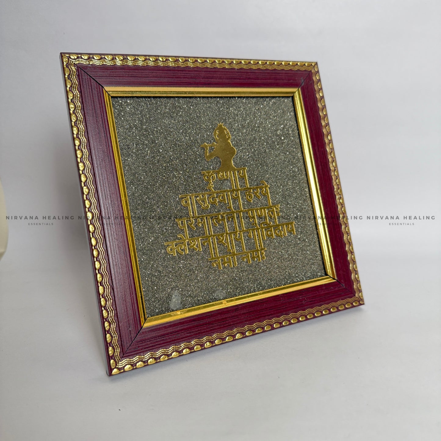 SHREE KRISHNA MAHA MANTRA ON RAW PYRITE FRAME (Divine Peace & Abundance) image 1