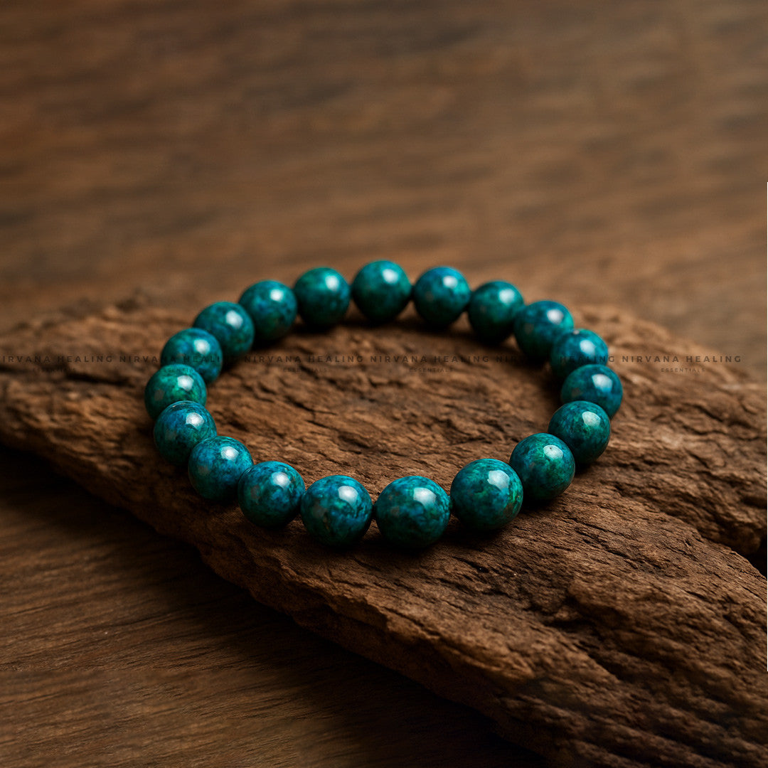 CHRYSOCOLLA ROUND BEADED BRACELET (Wisdom, Divine Feminine And Emotional Healing) image 3