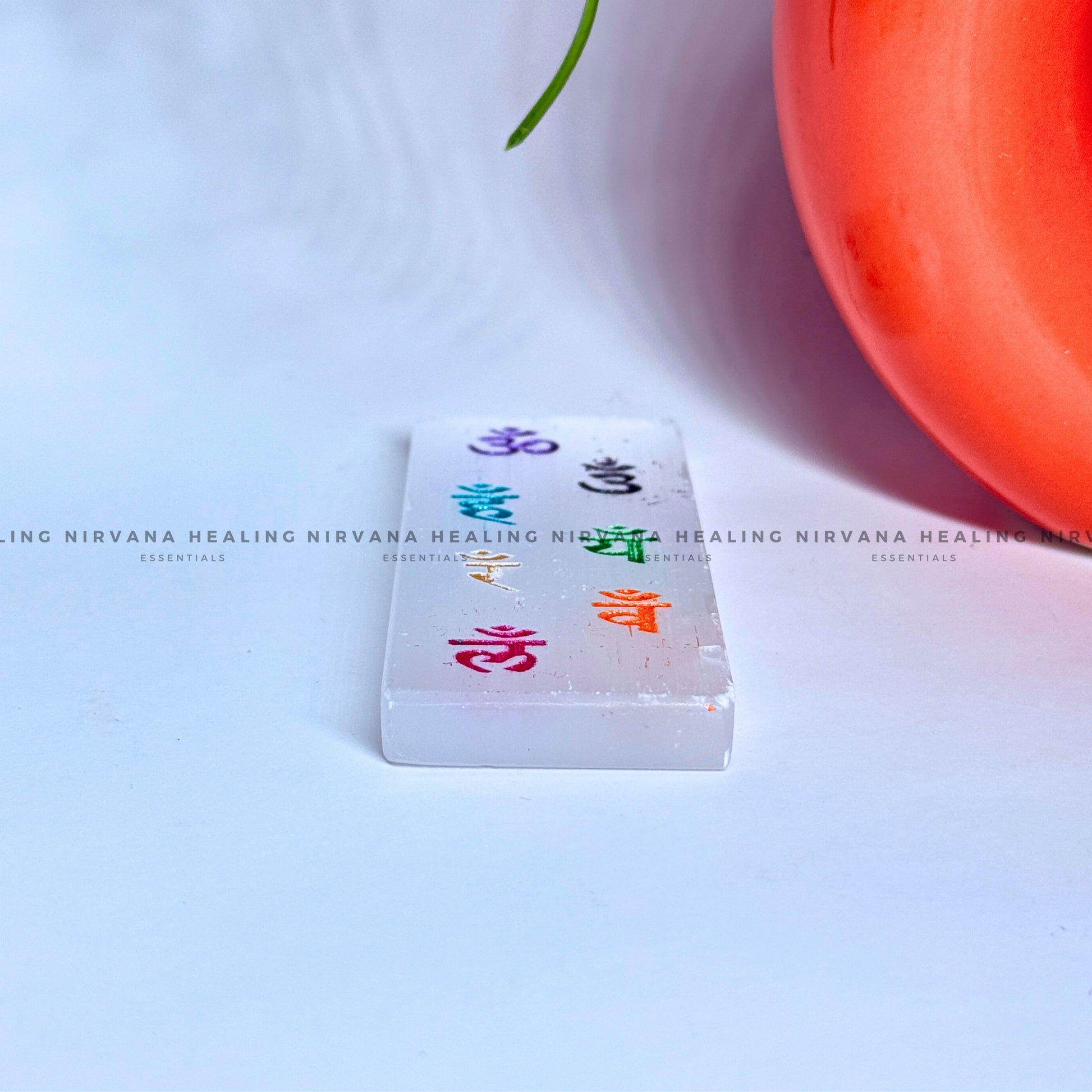 SELENITE CHAKRAS MANTRA RECTANGULAR CHARGING PLATE (Aura Cleansing ,Charging, Cleansing And Purification). image 1