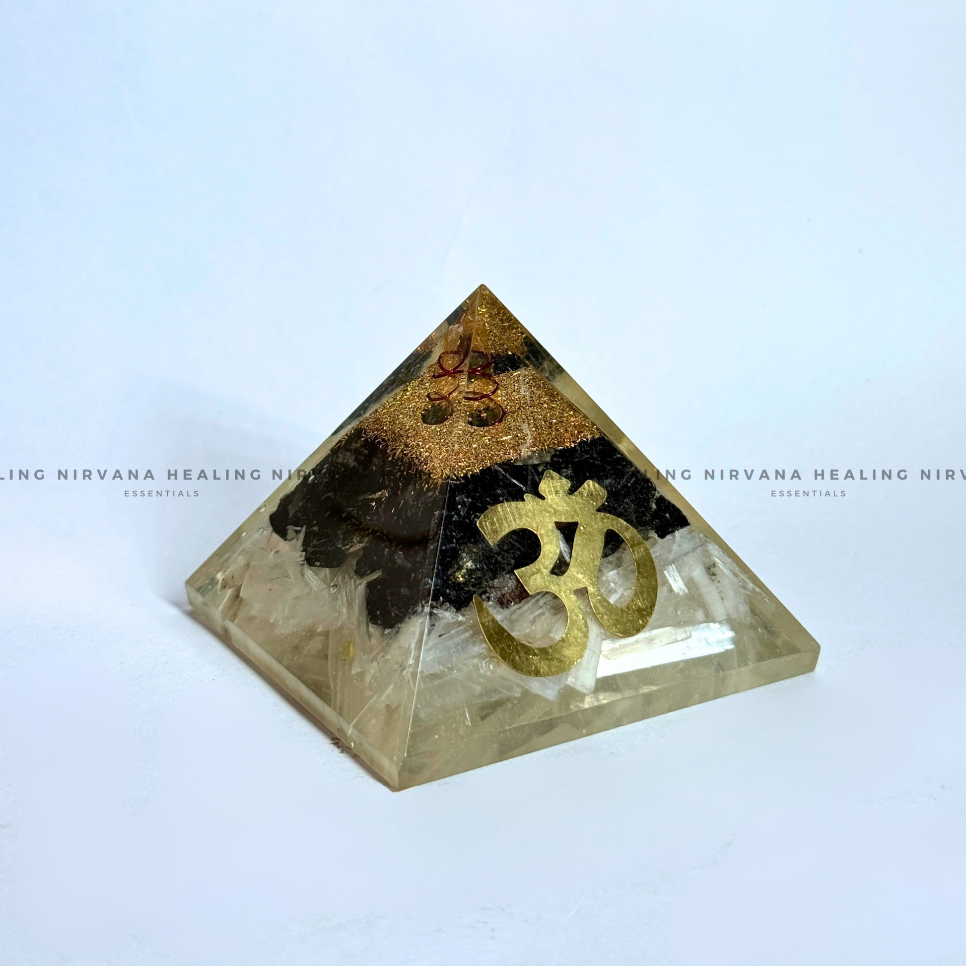 BLACK AGATE WITH CLEAR QUARTZ OM SYMBOL PYRAMID (Mental Clarity, Master Healer And Energy Amplifier).  image 4